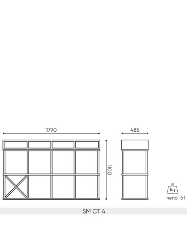 Dimensions du comptoir Saar SM CT 4  1790 x 485 x 1100 mm.