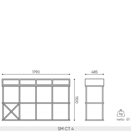 Dimensions du comptoir Saar SM CT 4  1790 x 485 x 1100 mm.
