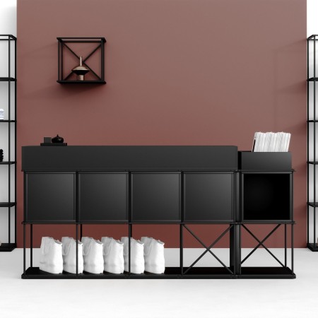 Banque de réception Saar SM CT 5 dans un hall d’accueil d’entreprise à Genève.