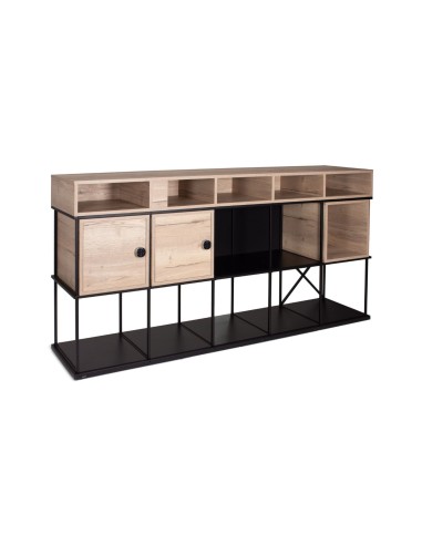 Comptoir d’accueil Saar SM CT 5 en acier noir et rangement bois.