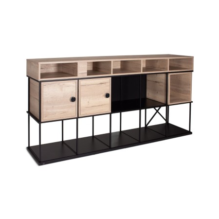 Comptoir d’accueil Saar SM CT 5 en acier noir et rangement bois.