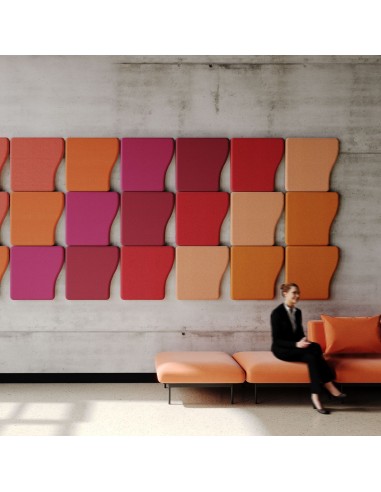 Panneaux acoustiques muraux colorés en espace lounge - Flos:wall