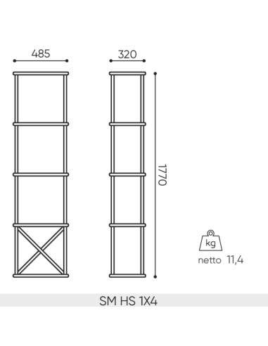 Dimensions étagère murale Saar Hang SM HS 1x4 – largeur 483 mm profondeur 320 mm hauteur 1755 mm