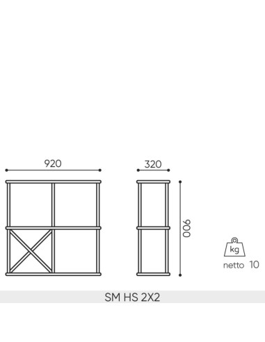 Schéma des dimensions de l’étagère murale Saar Hang 2x2.