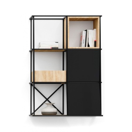 Étagère murale Saar Hang 2x3 en acier thermolaqué avec modules ouverts et panneaux.