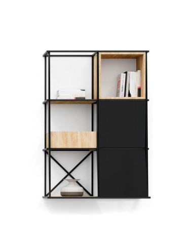 Étagère murale Saar Hang 2x3 en acier thermolaqué avec modules ouverts et panneaux.