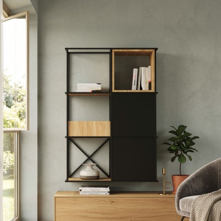 Étagère murale Saar Hang 2x3 en acier thermolaqué avec modules ouverts et panneaux. 2