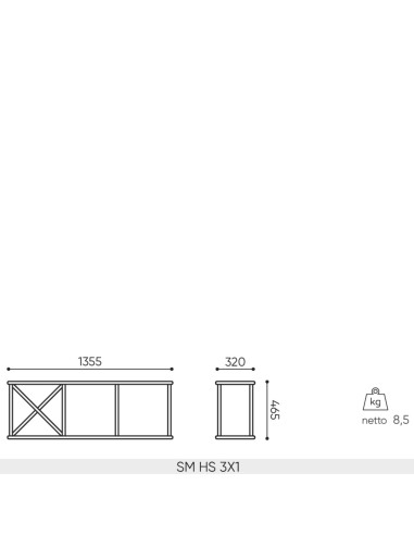 Schéma des dimensions de l’étagère murale Saar Hang SM HS 3x1.