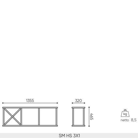Schéma des dimensions de l’étagère murale Saar Hang SM HS 3x1.