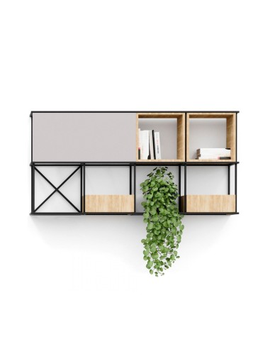 Étagère murale métal et modules bois Saar Hang SM HS 4x2.