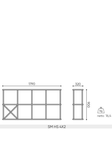 Schéma des dimensions de l’étagère murale Saar Hang SM HS 4x2.