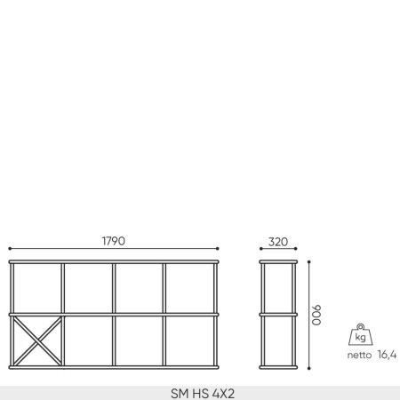 Schéma des dimensions de l’étagère murale Saar Hang SM HS 4x2.