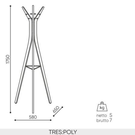 Schéma des dimensions du porte-manteau TRESPOLY.