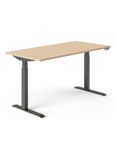 Bureau assis-debout électrique avec plateau bois clair et pieds noirs Active.