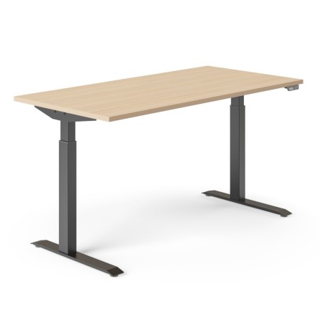 Bureau assis-debout électrique avec plateau bois clair et pieds noirs Active.