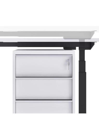 Bureau réglable Active avec caisson métallique 3 tiroirs avec serrure.