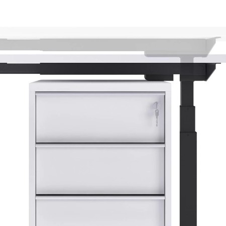 Bureau réglable Active avec caisson métallique 3 tiroirs avec serrure.