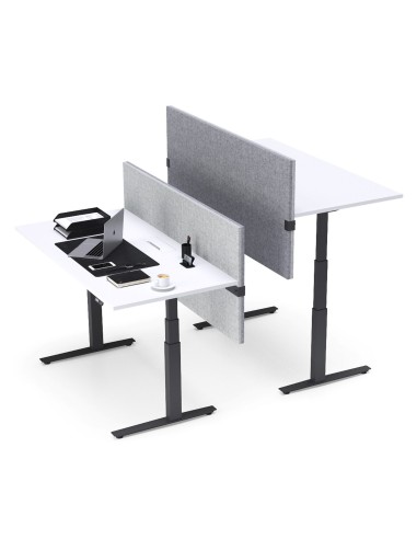 Bureaux assis-debout électriques avec cloison acoustique grise intégrée Active.