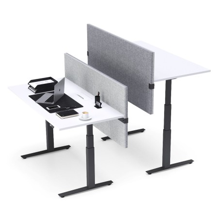 Bureaux assis-debout électriques avec cloison acoustique grise intégrée Active.