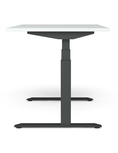 Pied de bureau assis-debout électrique noir avec plateau blanc.