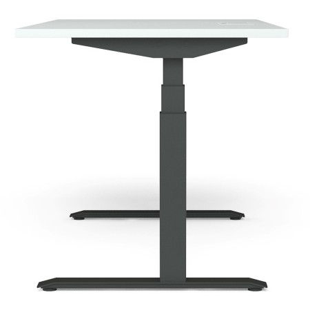 Pied de bureau assis-debout électrique noir avec plateau blanc.
