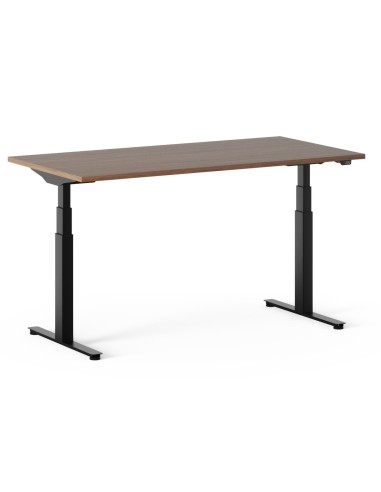 Bureau assis debout électrique avec piétement noir et plateau bois foncé Q-ACTIVE.