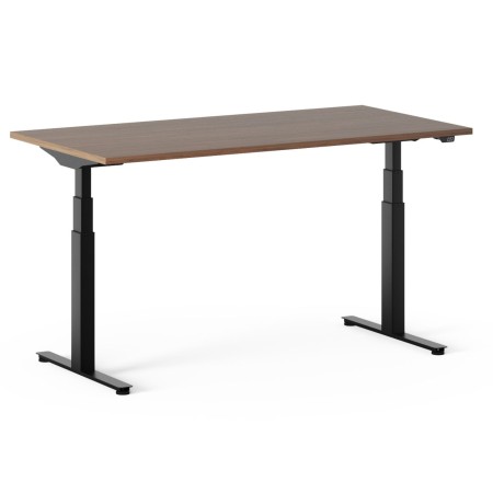 Bureau assis debout électrique avec piétement noir et plateau bois foncé Q-ACTIVE.