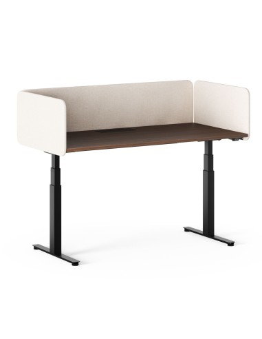 Bureau assis-debout avec écrans latéraux et arrière en tissu beige Q-ACTIVE.