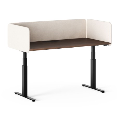 Bureau assis-debout avec écrans latéraux et arrière en tissu beige Q-ACTIVE.