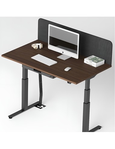Bureau assis-debout noir avec écran, clavier, souris et cloison de séparation noire Q-Active.