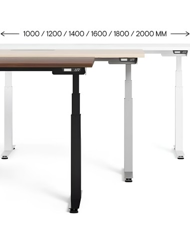 Bureaux réglables Q-ACTIVE disponibles de 1000 à 2000 mm de largeur.