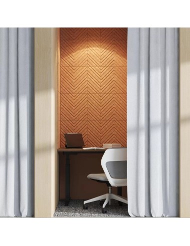 Cabine de travail avec bureau Q-ACTIVE, chaise OFY et rideaux occultants à Fribourg.