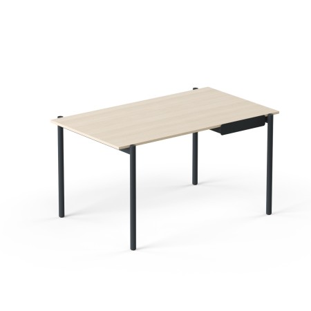 Bureau bois clair avec piètement noir et rangement latéral intégré Zedo.
