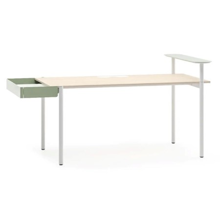 Bureau design ZEDO avec tiroir vert et étagère latérale intégrée.