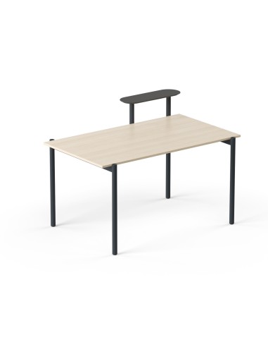 Bureau en bois clair avec piètement noir et tablette surélevée intégrée design Zedo.