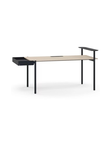 Bureau ZEDO avec plateau bois clair, piètement métal et rangement latéral.