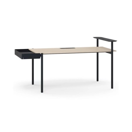 Bureau ZEDO avec plateau bois clair, piètement métal et rangement latéral.