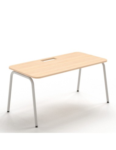 Bureau bois clair angles arrondis avec passe-câbles et pieds métal ROUND.
