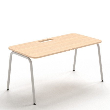 Bureau bois clair angles arrondis avec passe-câbles et pieds métal ROUND.