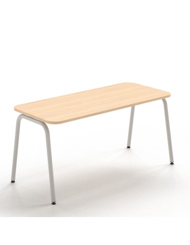 Bureau droit bois clair (bords arrondis) avec pieds métal gris arrondis ROUND