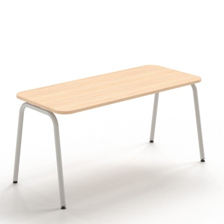 Bureau droit bois clair (bords arrondis) avec pieds métal gris arrondis ROUND