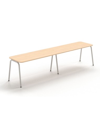 Table de bureau rectangulaire en bois clair avec piètement en métal blanc ROUND bench.