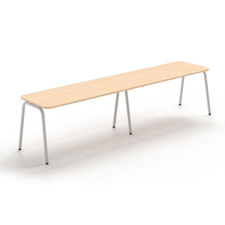 Table de bureau rectangulaire en bois clair avec piètement en métal blanc ROUND bench.
