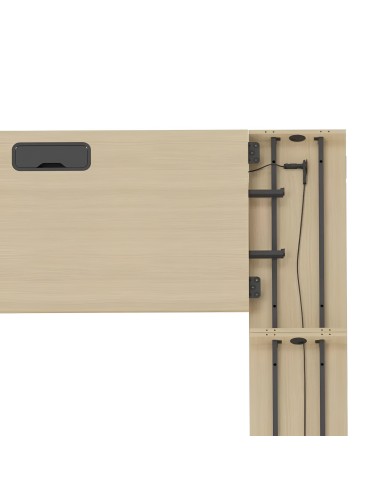 Gestion des câbles intégrée sous bureau bois clair, solution ergonomique et pratique ROUND