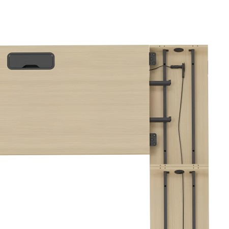 Gestion des câbles intégrée sous bureau bois clair, solution ergonomique et pratique ROUND