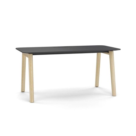 Nova Wood bureau individuel en HPL noir et pieds en bois massif
