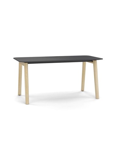 Nova Wood bureau individuel en HPL noir et pieds en bois massif