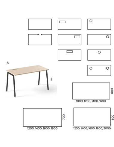 Dimensions bureau individuel Nova A.