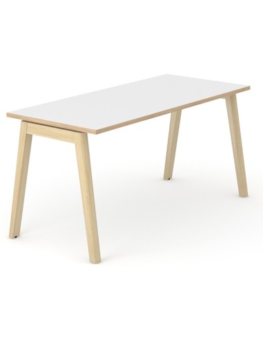 Bureau blanc minimaliste avec pieds en bois clair et design épuré Nova Wood