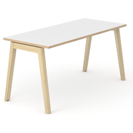 Bureau blanc minimaliste avec pieds en bois clair et design épuré Nova Wood